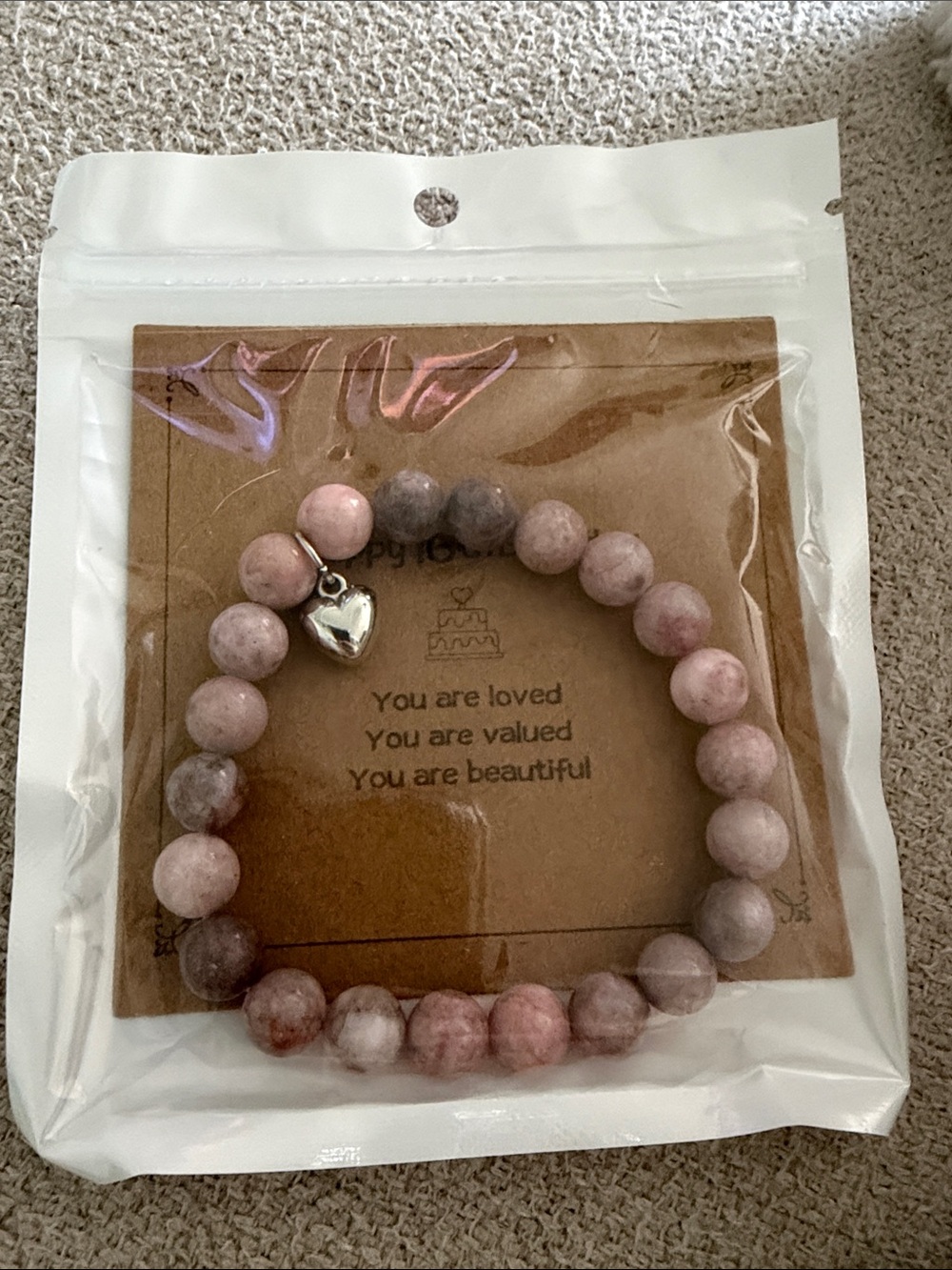 Pink Beaded Heart Charm Bracelet - Women Jewelry